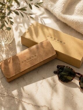 Erkers Eyeglasses Case W/ Box Tan Leather Look  | Women's Accessories